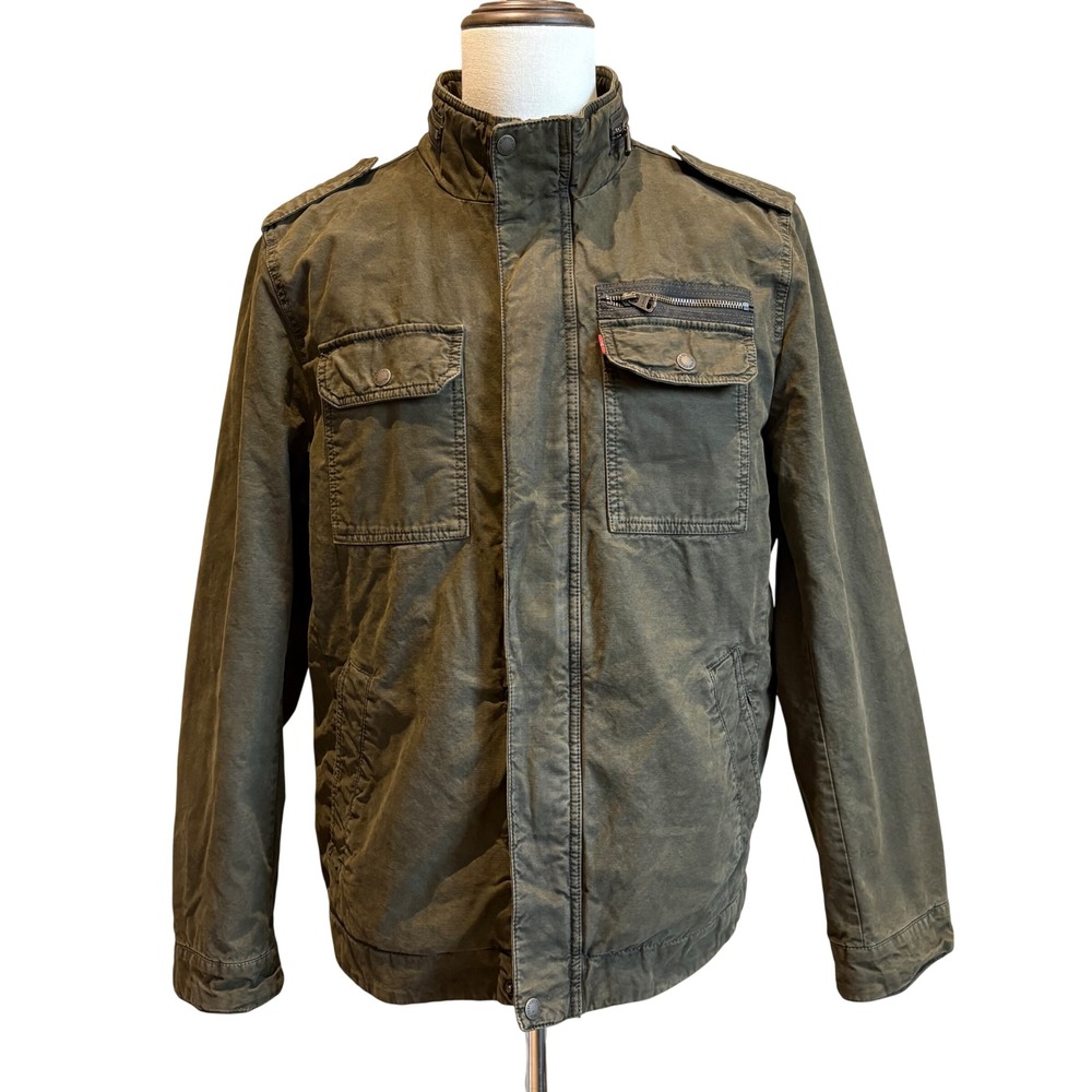 Levi's Field Jacket Mens L Olive Green Sherpa Lined Military Utility Epaulets